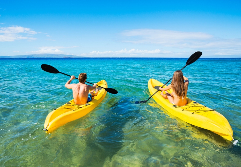 a couple kayaking