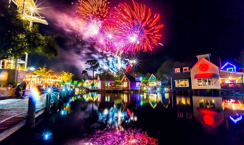 fireworks over the sky at Baytowne Warf