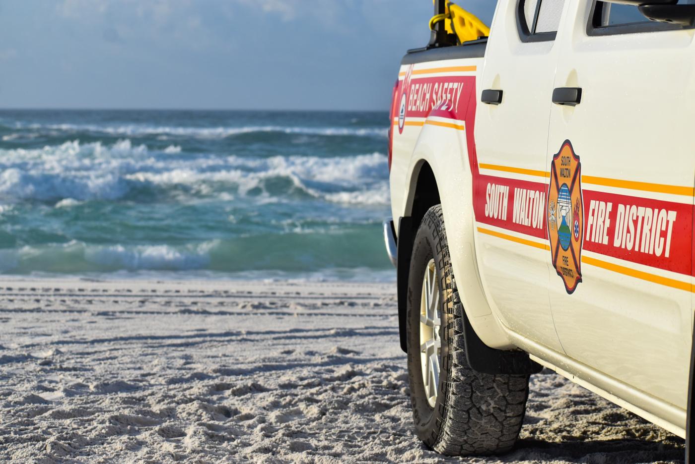 Fire department truck on beach