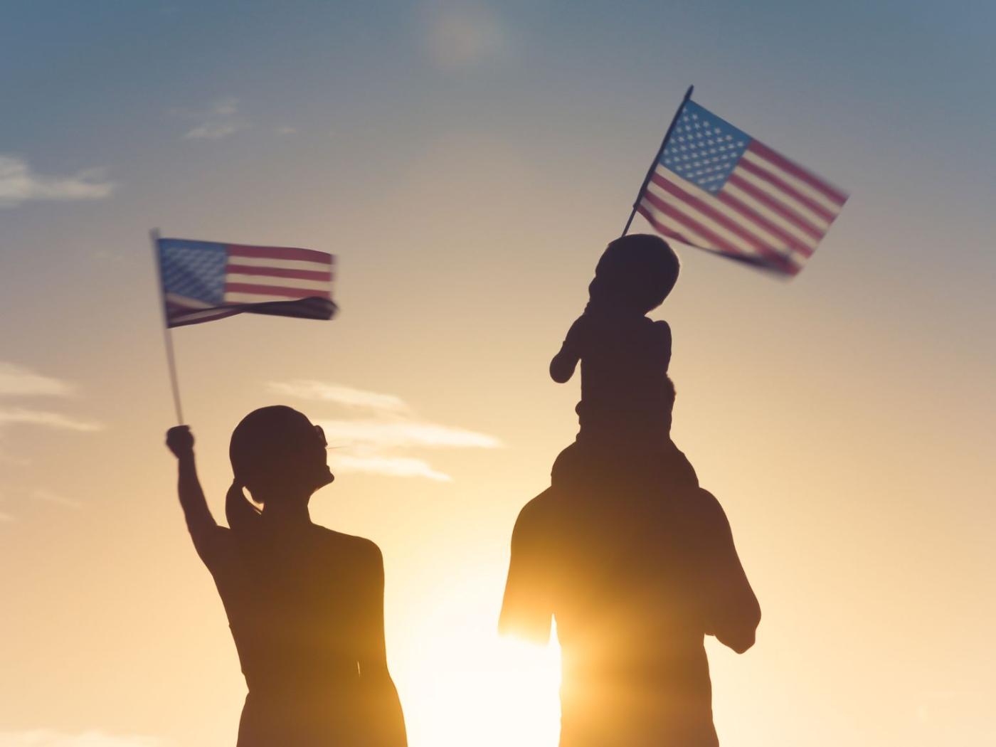 Family with American Flags